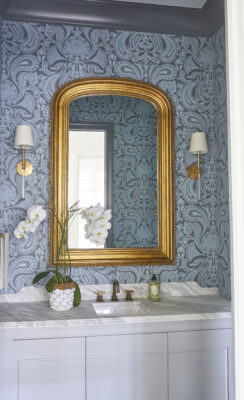 Wallpapered Blue Powder Bathroom | Twin Construction