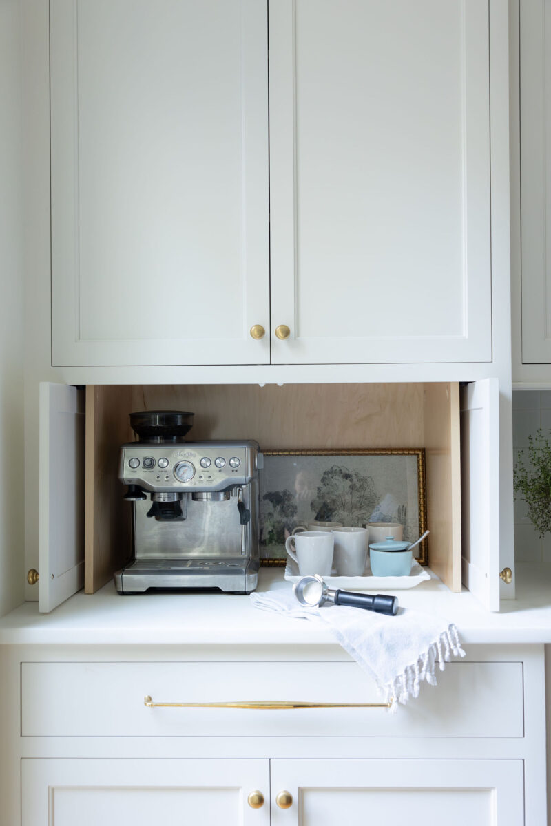 Coffee Bar with Custom Pocket Doors | Edgewood Beauty Transitional Kitchen | Twin Construction 