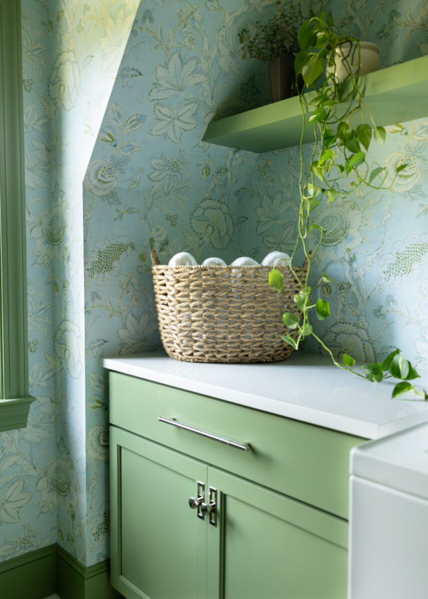 Green and blue floral Laundry Room | Twin Construction 