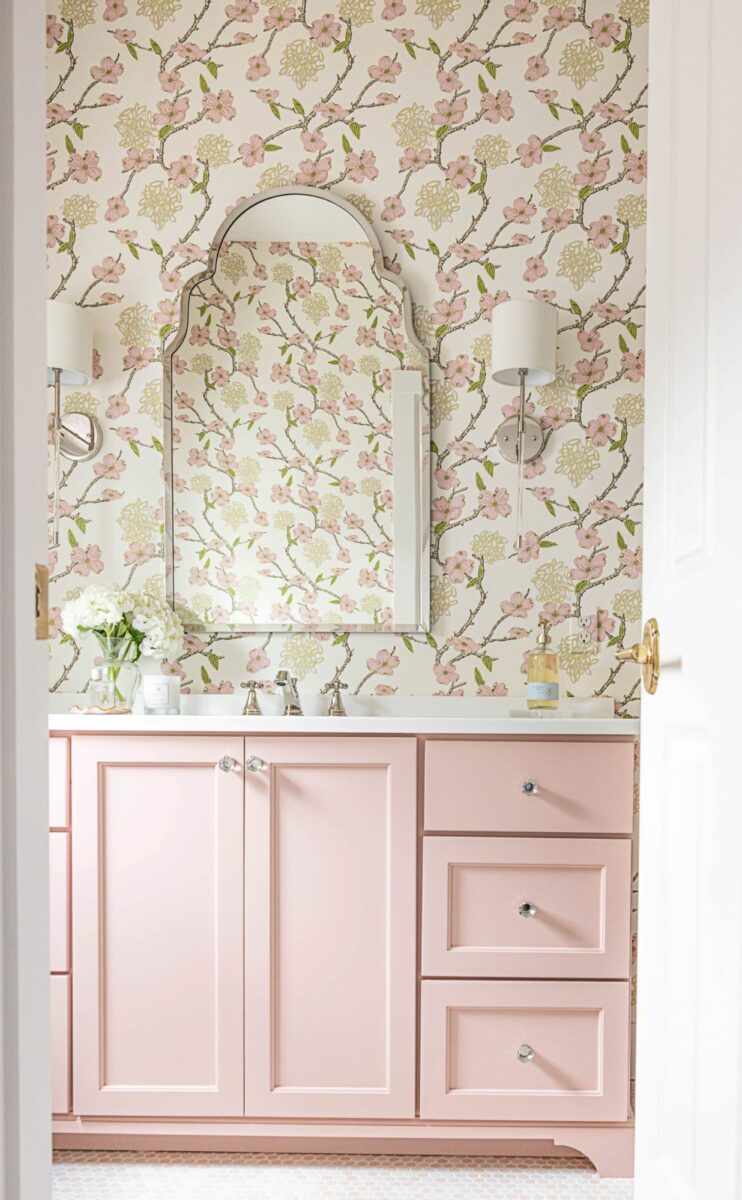 Pink Floral Wallpaper Girls Bathroom | Twin Construction