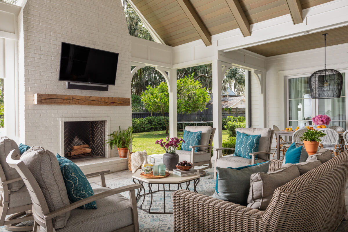 Covered Porch with tv area | Twin Construction