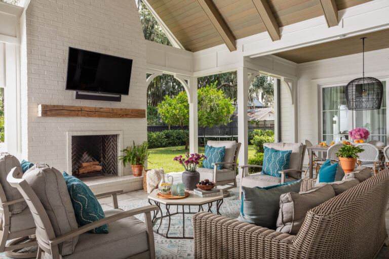 Covered Porch with tv area | Twin Construction