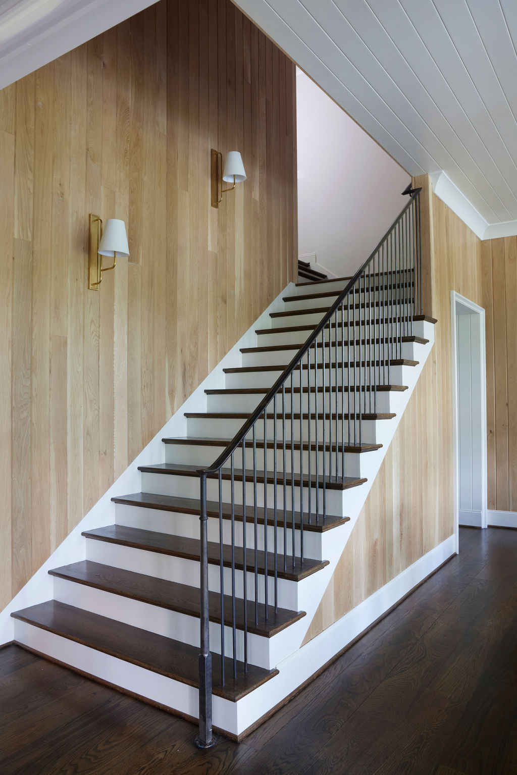 White Oak Shiplap in Natural finish with Iron Stair railing | Twin Construction