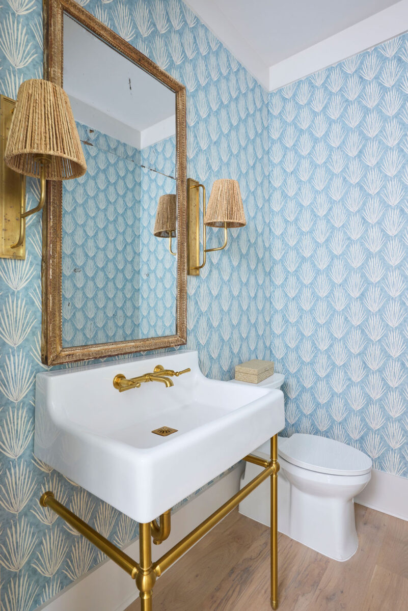 Powder Room with Coastal Wallpaper | Twin Construction